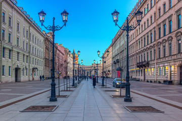 St. Petersburg street on a cold spring evening before sunset