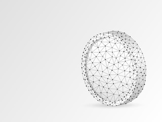 Blank Coin symbol origami 3d illustration. Polygonal Vector business, money, finance, cash, circle concept. Low poly wireframe, triangle, lines, dots, polygons on white background. RGB color mode