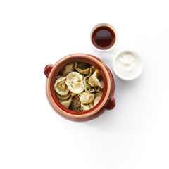 Dumplings known as Pelmeni, Gyoza, Dim Sum, Jiaozi, Momo, Tortellini, Pierogi, Varenyky, Mandu or Ravioli