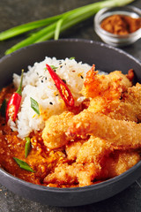 Hot Spicy Fried Shrimps with Curry and Rice