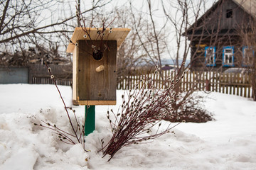 bird house made of wood in spring