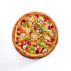 Pizza with Salmon, Pickled Artichokes and Arugula Isolated