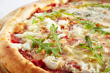 Pizza Four Cheeses or Ai Quattro Formaggi Isolated