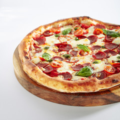 Pepperoni or Diabola Pizza with Salami, Chili Pepper Isolated on White
