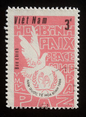 Stamp of Vietnam shows dove of peace, circa 1986