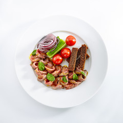 Spicy Roast Beef with Fresh Vegetables Isolated