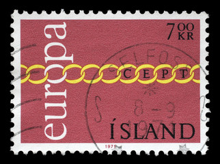 Stamp issued in Iceland shows EUROPA - C.E.P.T. Chain, circa 1971.