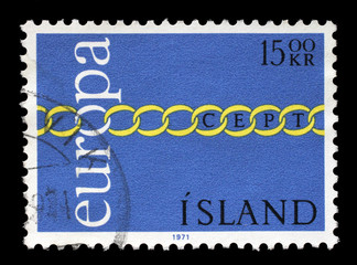Stamp issued in Iceland shows EUROPA - C.E.P.T. Chain, circa 1971.