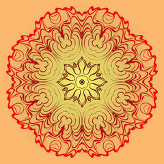 Beautiful Floral Ornament. Vector Illustration. Tribal Ethnic Ornament With Mandala. Anti-Stress Therapy Pattern. Indian, Moroccan, Mystic, Ottoman Motifs. Sunrise color