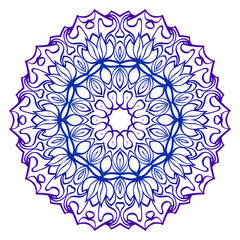 Indian Floral Mandala Pattern. Vector Henna Tattoo Style. Can Be Used For Textile, Greeting Card, Coloring Book, Phone Case Print. Blue purple gradient