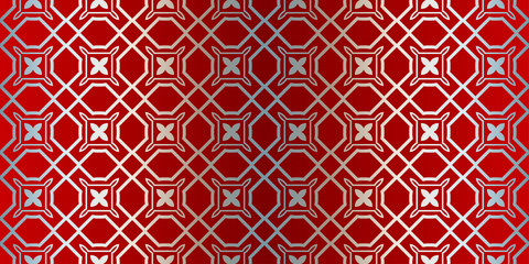 Vector Seamless Pattern With Abstract Geometric Style. Repeating Sample Figure And Line. Paper For Scrapbook. Silver red color
