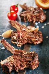 Grilled Lamb Loin Meat Ribs Close Up