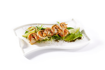 Skewered Tiger Prawns Fried with Garlic