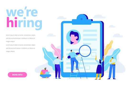Recruitment and Employment concept. . Business people team analyzing resume. Flat vector illustration for web.