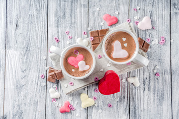 Valentines day hot chocolate with marshmallow hearts