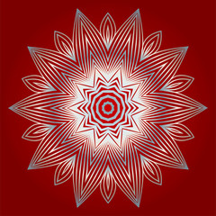 Pattern Of Mandala. Vector Illustration. Modern Decorative Floral Color Mandala. Decorative Circle Ornament. Floral Design. Red white silver colour.