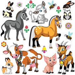 set of cartoon farm animals . Collection for baby and little kid. Vector illustrations isolated on white