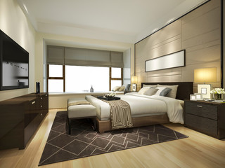 3d rendering beautiful luxury bedroom suite in hotel with tv