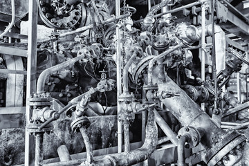 Complex intricate pipe Assembly of old rusty pipes