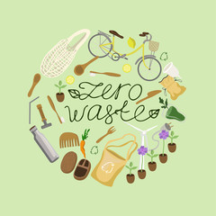 Set of waste-free production icons arranged around the inscription vector image