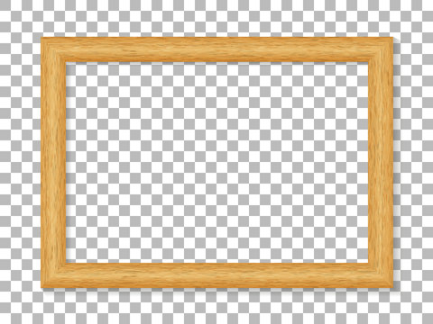Realistic wooden picture frame isolated on transparent. Realistic style. Vector illustration.