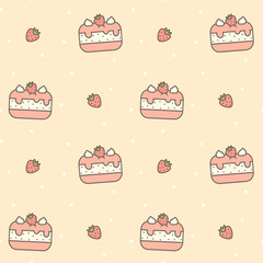 cute cartoon seamless vector pattern background illustration with strawberry cake