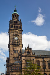 Fototapeta na wymiar The clock tower of the Sheffield Town Hall. Sheffield. England