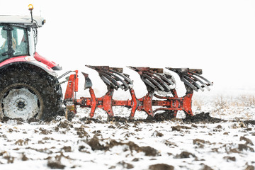 Plowing of stubble field during winter season