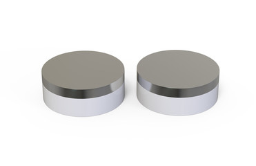 Round white glossy cosmetic jar for body cream, butter, scrub, bath salt, gel, powder and skin care product, cosmetic jar mock up isolated on white background, 3d illustration