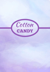 Cotton candy background in purple color with place for advertisement text vector illustration. Dessert for children called sugar glass or fairy floss