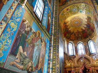 Fototapeta na wymiar Russia; St. Petersburg. The interior of the Church on the Spilled Blood