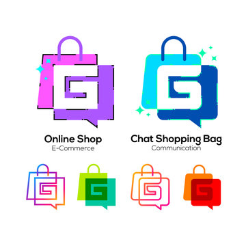 Letter G logotype Colorful on Shopping Bag and Chat Bubble logo, Online shop sign, Fashion Store icon, Marketing and E-commerce , Social Networking and Communication Digital concept for your Business