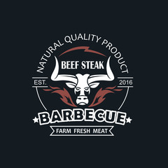 barbecue grill emblem for restaurant menu isolated on dark background