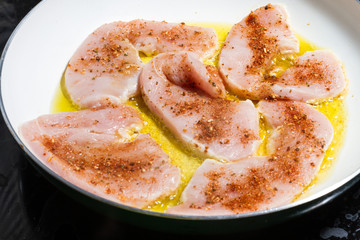 Spiced cutlets frying