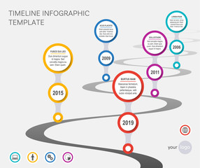 Fototapeta na wymiar Vector timeline infographic template company milestones wavy path