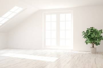 White minimalist empty room. Scandinavian interior design. 3D illustration