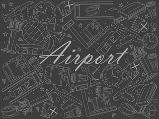 Airport piece of chalk line art design raster illustration