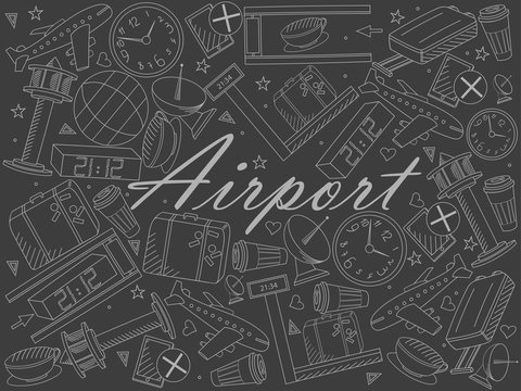 Airport piece of chalk line art design raster illustration