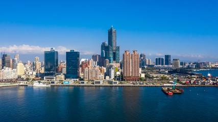 Fototapeta na wymiar Kaohsiung city and Kaohsiung harbor, Taiwan, Aerial view.