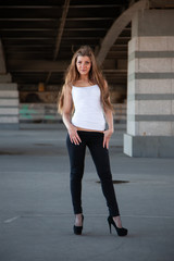 Fototapeta premium Portrait shoot with beautiful russian brunette girl at summer