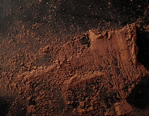 Cocoa powder isolated on black background and texture