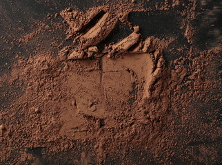 Cocoa powder isolated on black background and texture