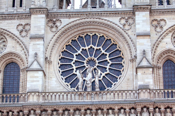 architecture details of Notre Dame de Paris cathedral