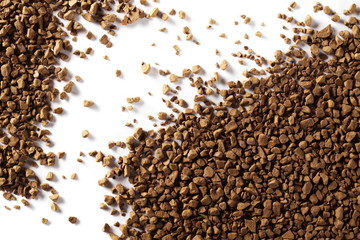 Instant coffee granules, isolated on white background, top view