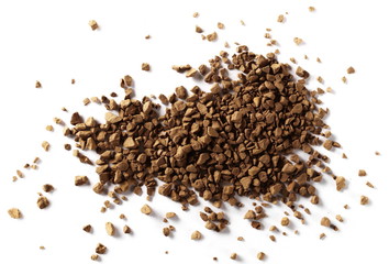 Instant coffee granules, isolated on white background, top view