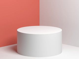 White cylindrical podium, 3d render