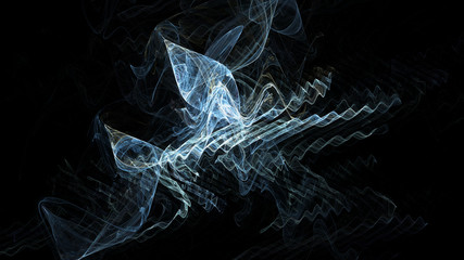 Blue smoke and waves on black, abstract fractal wallpaper for cellphone
