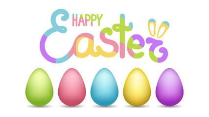 happy Easter letters colored eggs letter in different colors poster banner greeting card