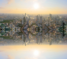 Panorama High view of high building in the city with invert reflections process tyle
