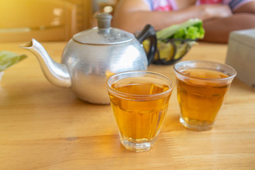 close up of Morning tea in dim sum restaurant at Southern Thailand